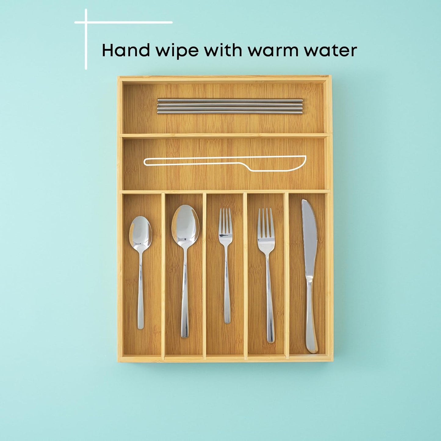 Bamboo Drawer Organizer, 7-Compartment Silverware Organizer, Cutlery and Utensil Organizer