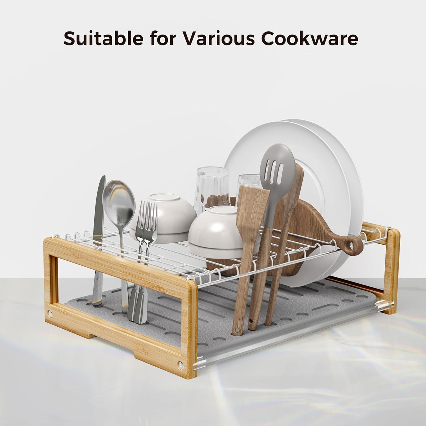 Stone Dish Drying Mat with Stainless Steel Dish Rack