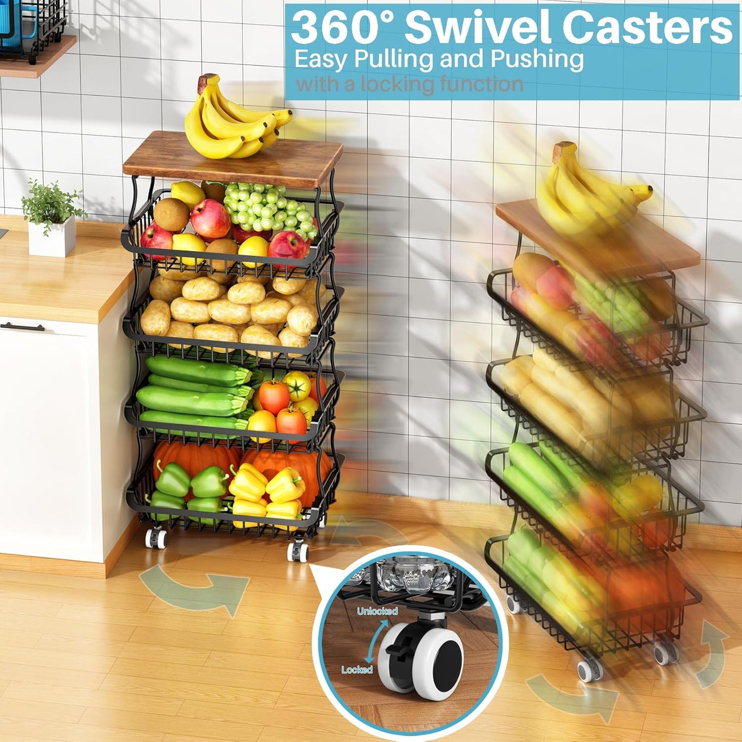 4 Tier Vegetable Fruit Basket for Kitchen