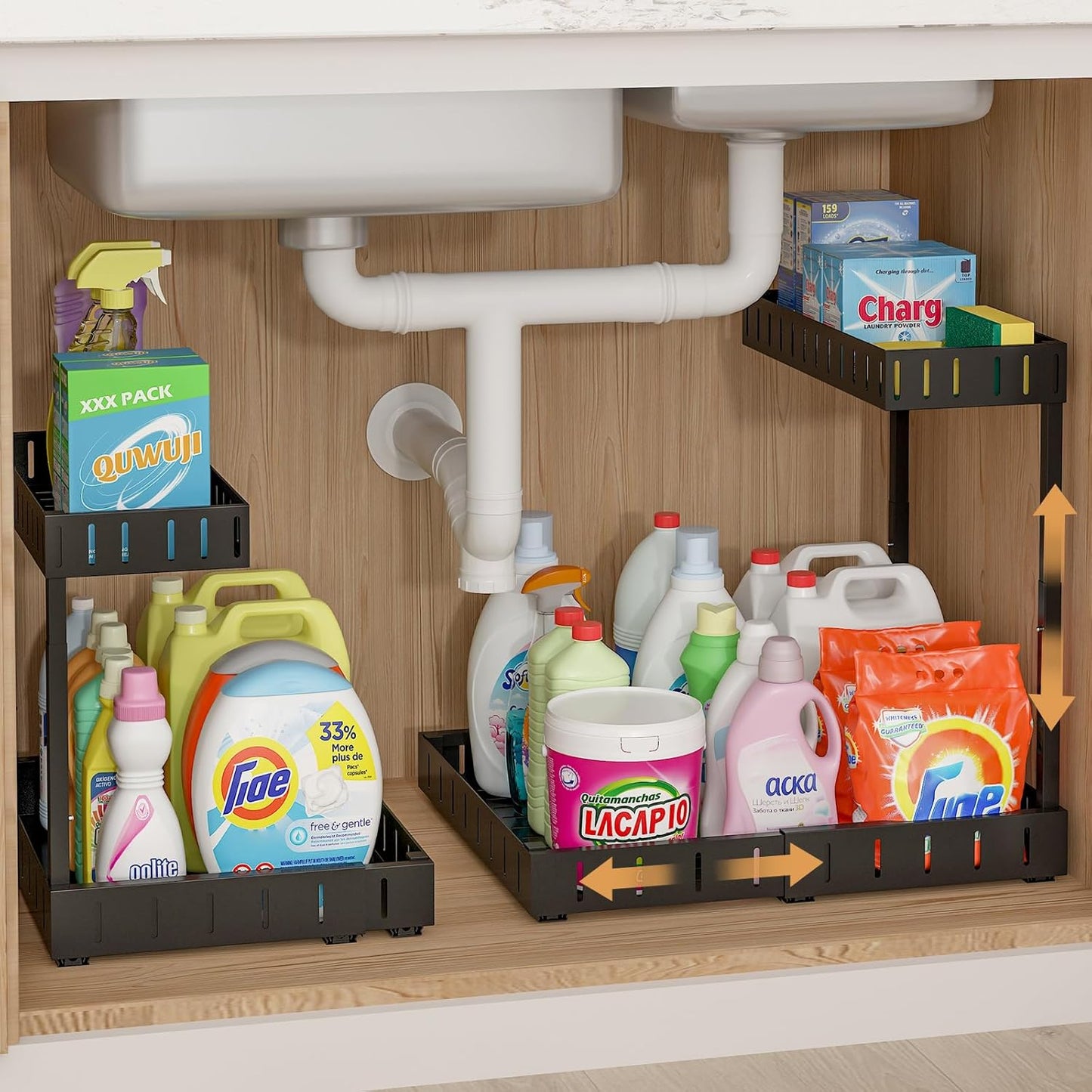 Under Sink Organizer, 2 Tier Expandable Under Cabinet Organizer
