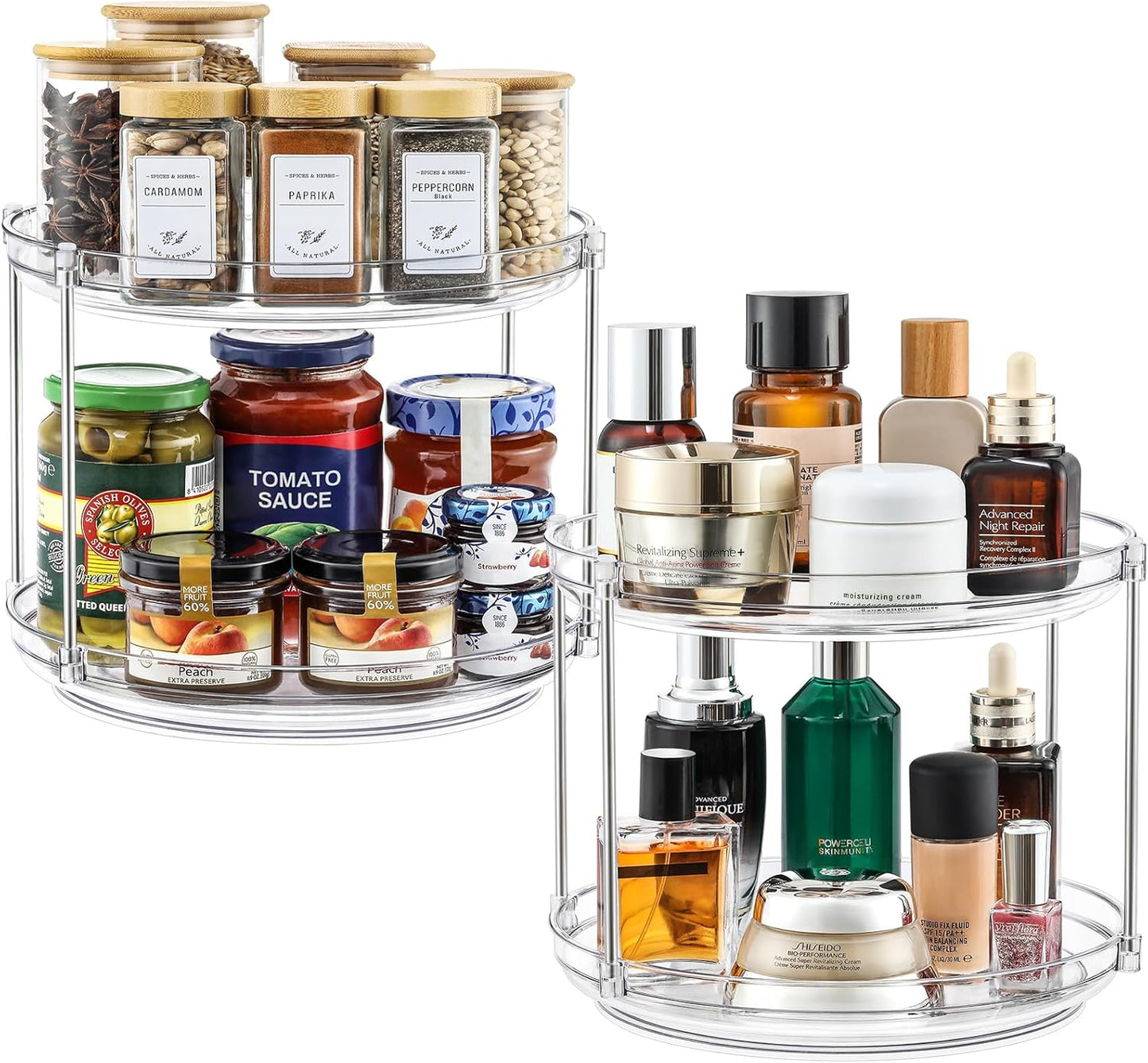 2 Set 2 Tier Non-Skid Acrylic Lazy Susan Turntable Organizer - Rotating Spice Rack