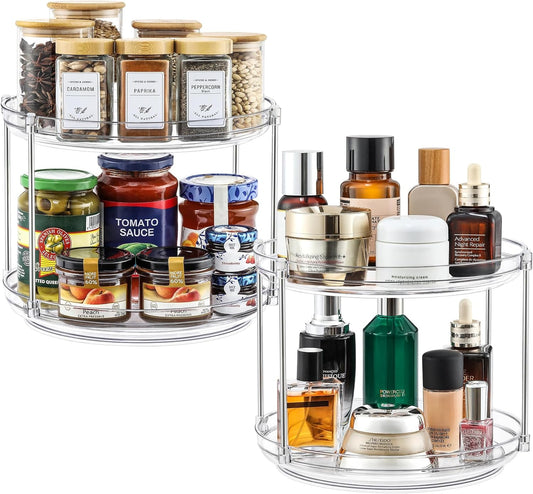 2 Set 2 Tier Non-Skid Acrylic Lazy Susan Turntable Organizer - Rotating Spice Rack