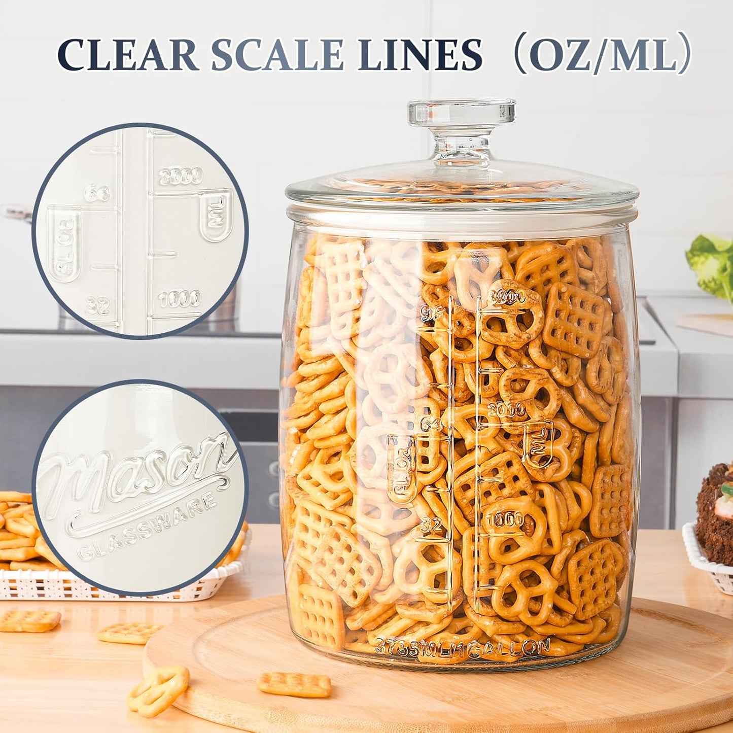 2 Pack 1 Gallon Glass Cookie Jar, Large Glass Jar with Airtight lid