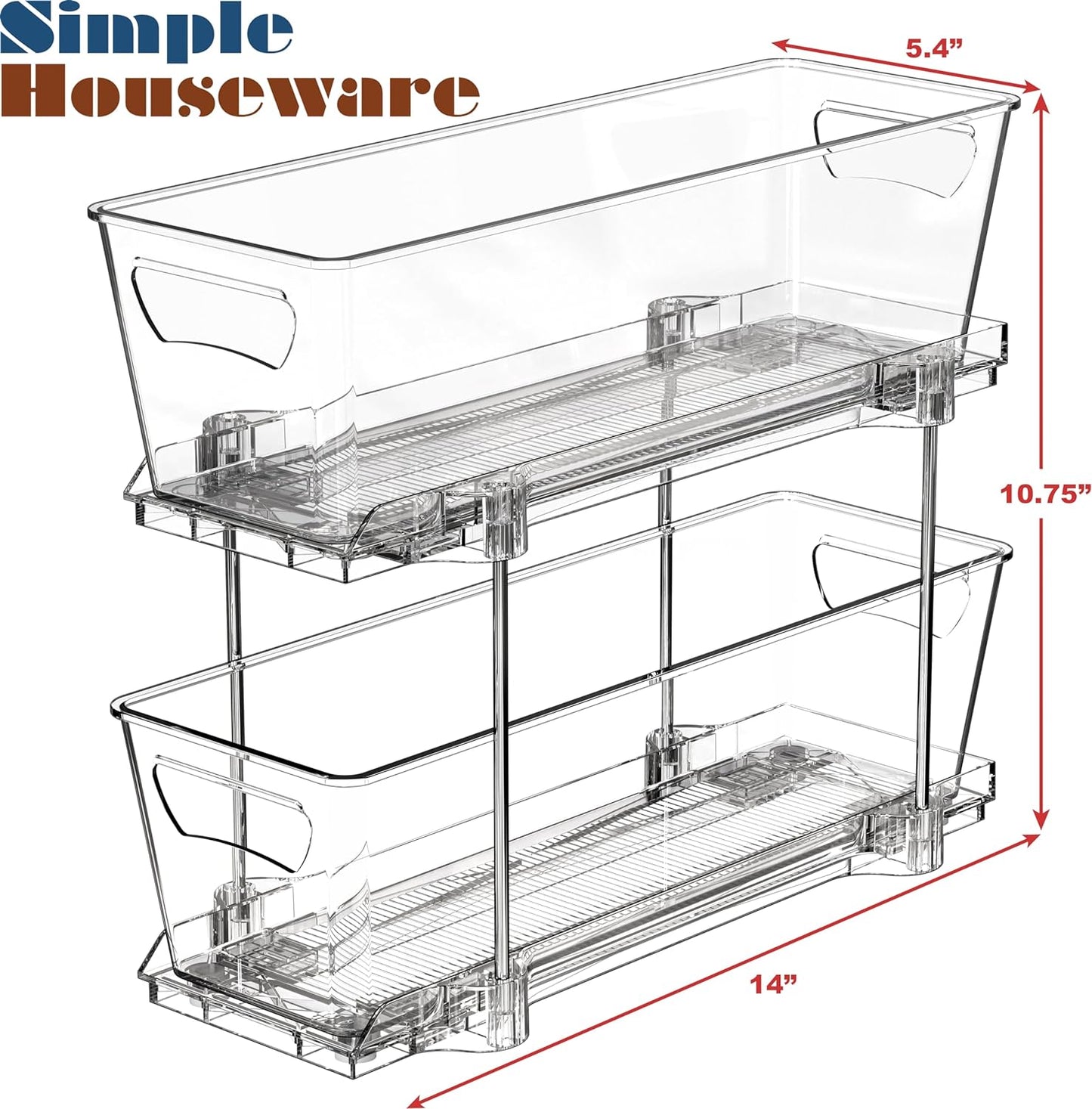 2-Tier Narrow Basket Drawer Cabinet Pull-Out Organizer, Clear