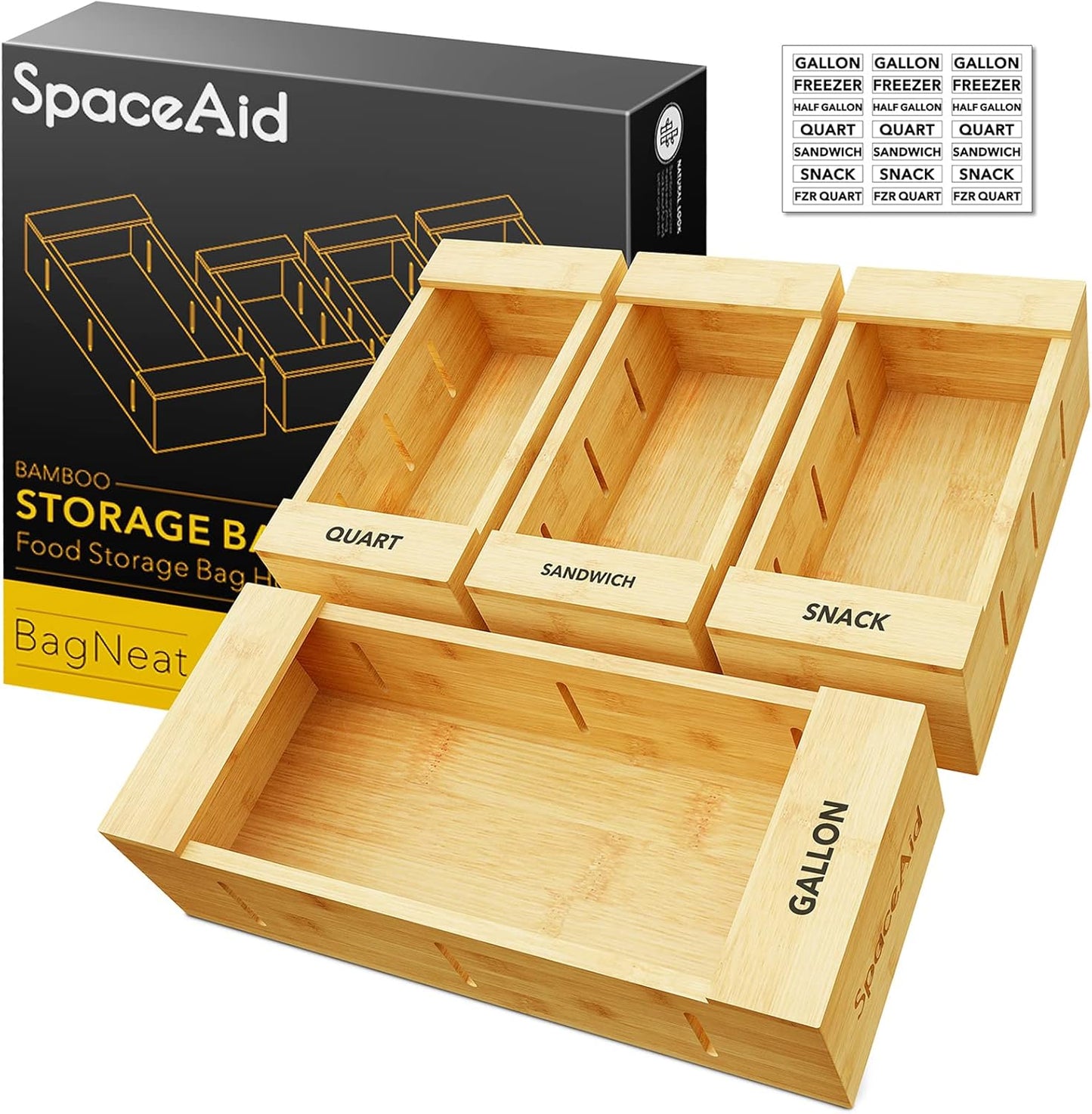 Bag Storage Organizer for Kitchen Drawer, Bamboo Organizer, Compatible with Gallon, Quart