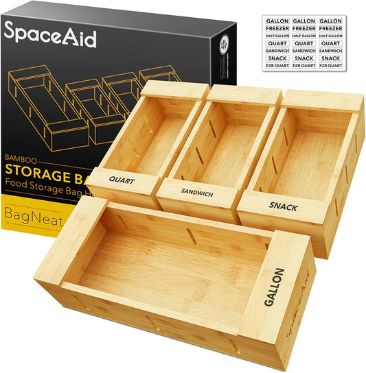 Bag Storage Organizer for Kitchen Drawer, Bamboo Organizer, Compatible with Gallon, Quart