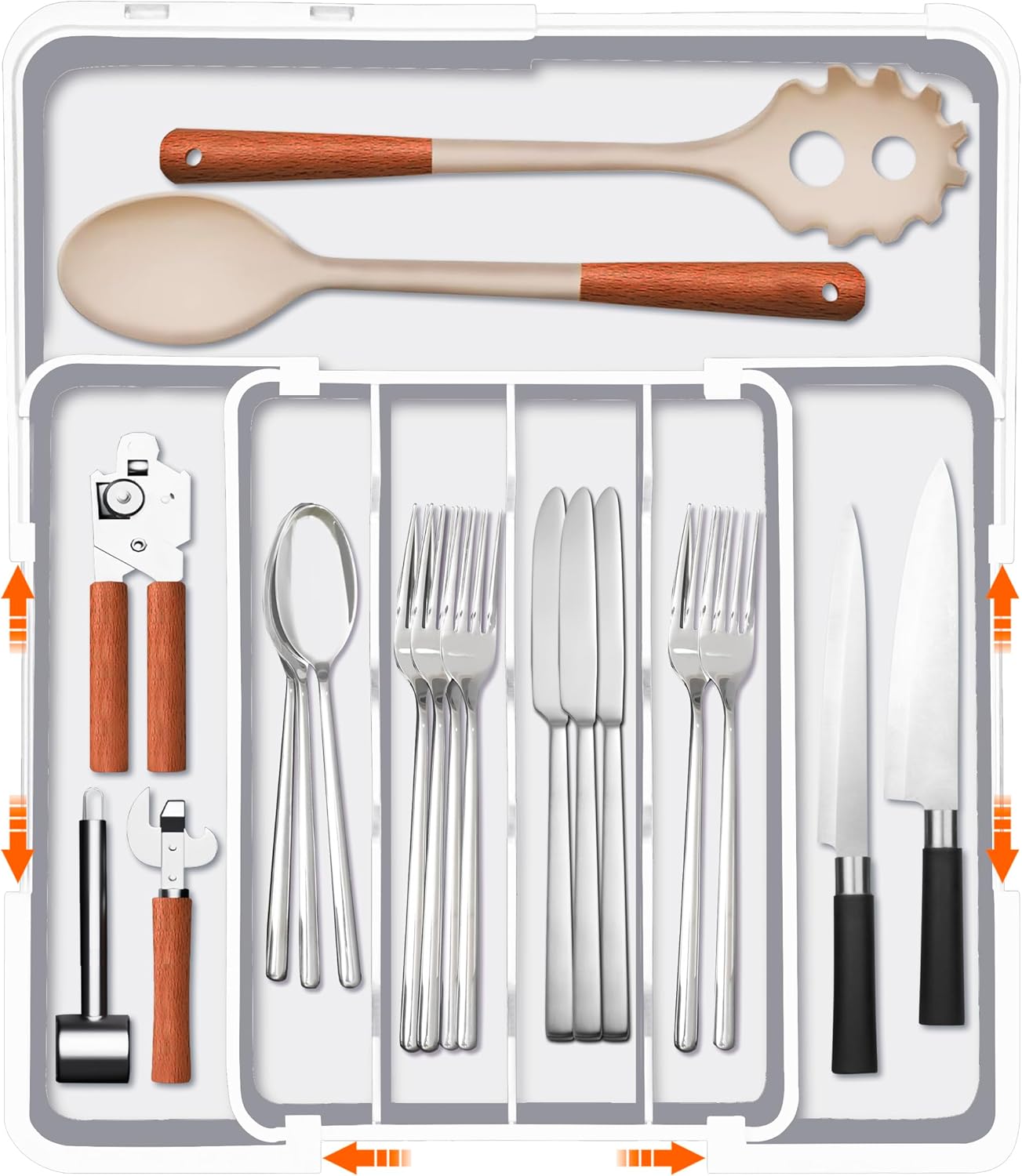 Silverware Drawer Organizer, Adjustable Kitchen Drawer Organizer, Expands from 4 to 7 Slots