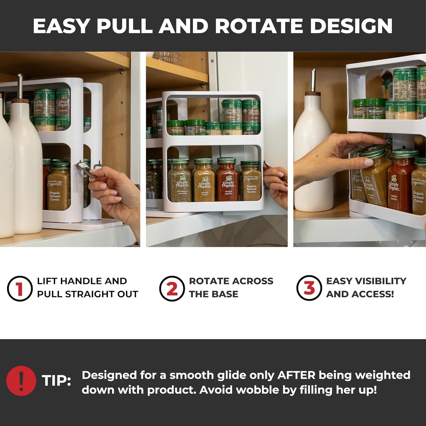 Spice Rack Organizer for Cabinet - Slide & Rotate Kitchen Organizers and Storage