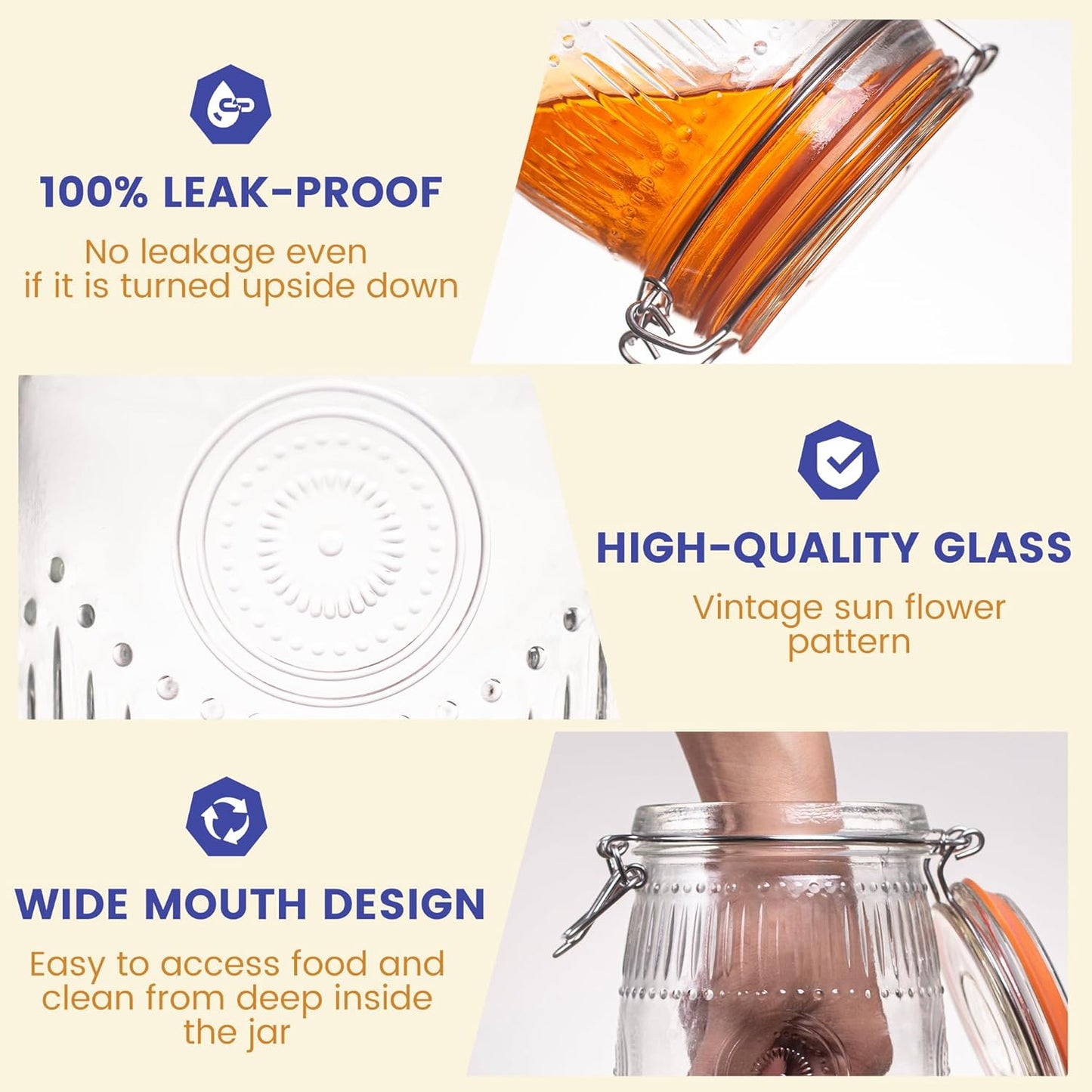 Wide Mouth Vintage Mason Jars with Airtight Lid 32oz