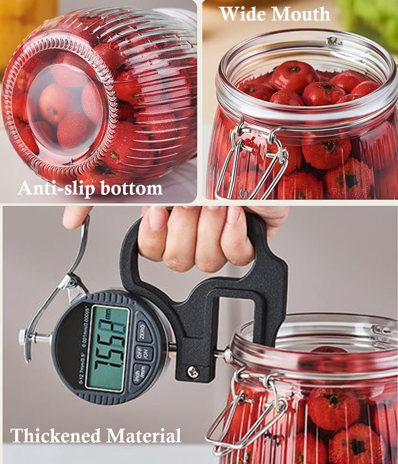 Glass Jars With Airtight Lid 16 Oz-2 Set Thicken Sealed Food Storage Canister With Airtight Lid Leakproof Wide Mouth Kitchen Storage Jar For Coffee Beans Nuts Baking Goods Tea Spice Cereal Fruits