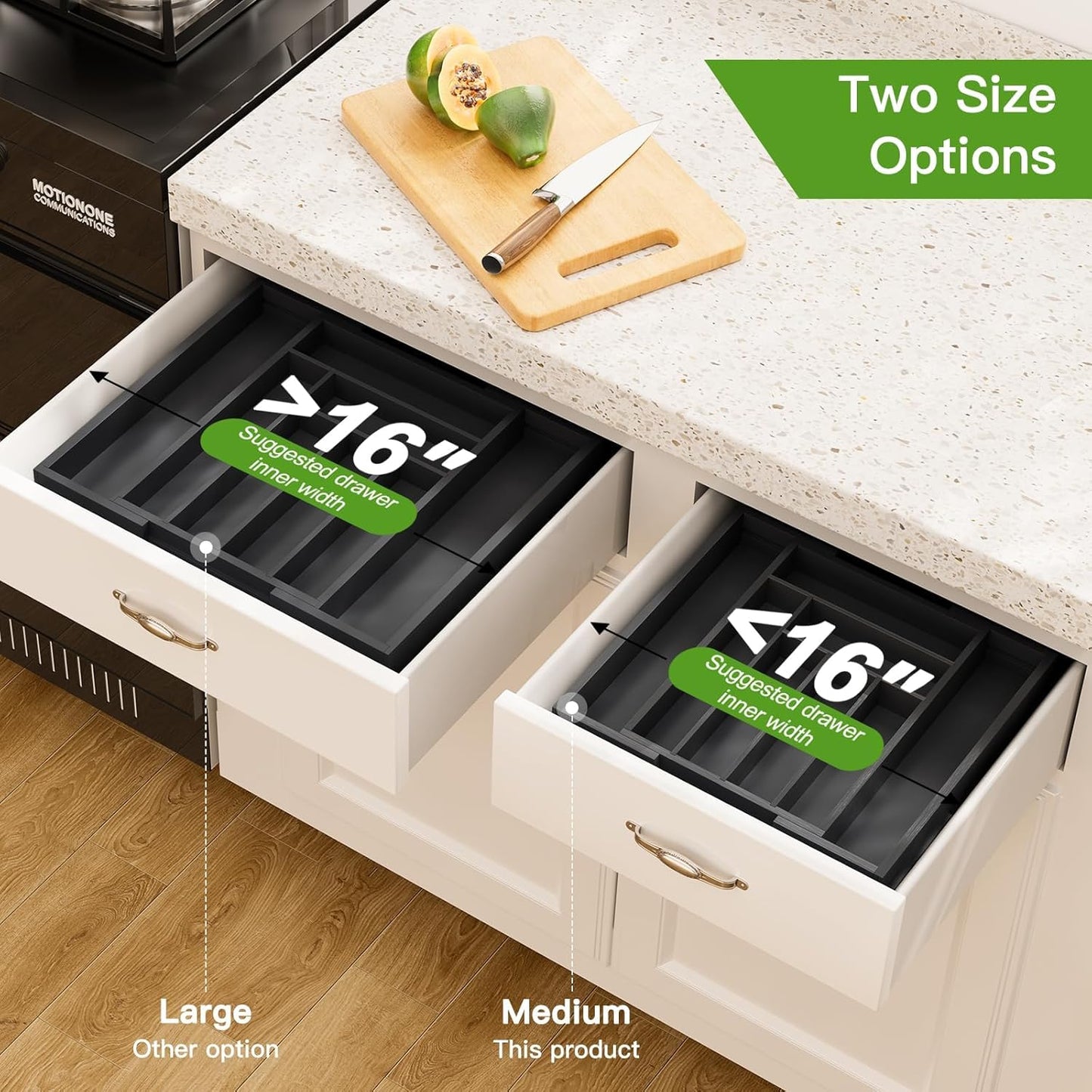 Bamboo Expandable Drawer Organizer for Utensils Holder, Adjustable Cutlery Tray