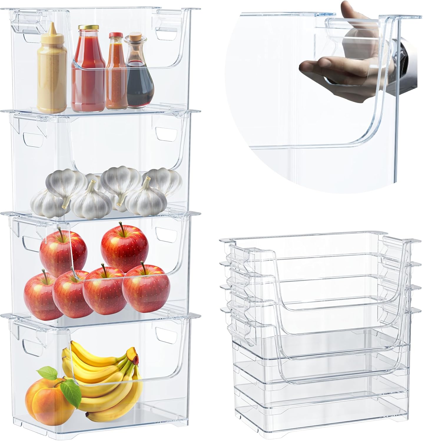 TidyFriend Stackable Storage Bins for Pantry - 4 Pack Stackable Bins for Organizing Food, Kitchen