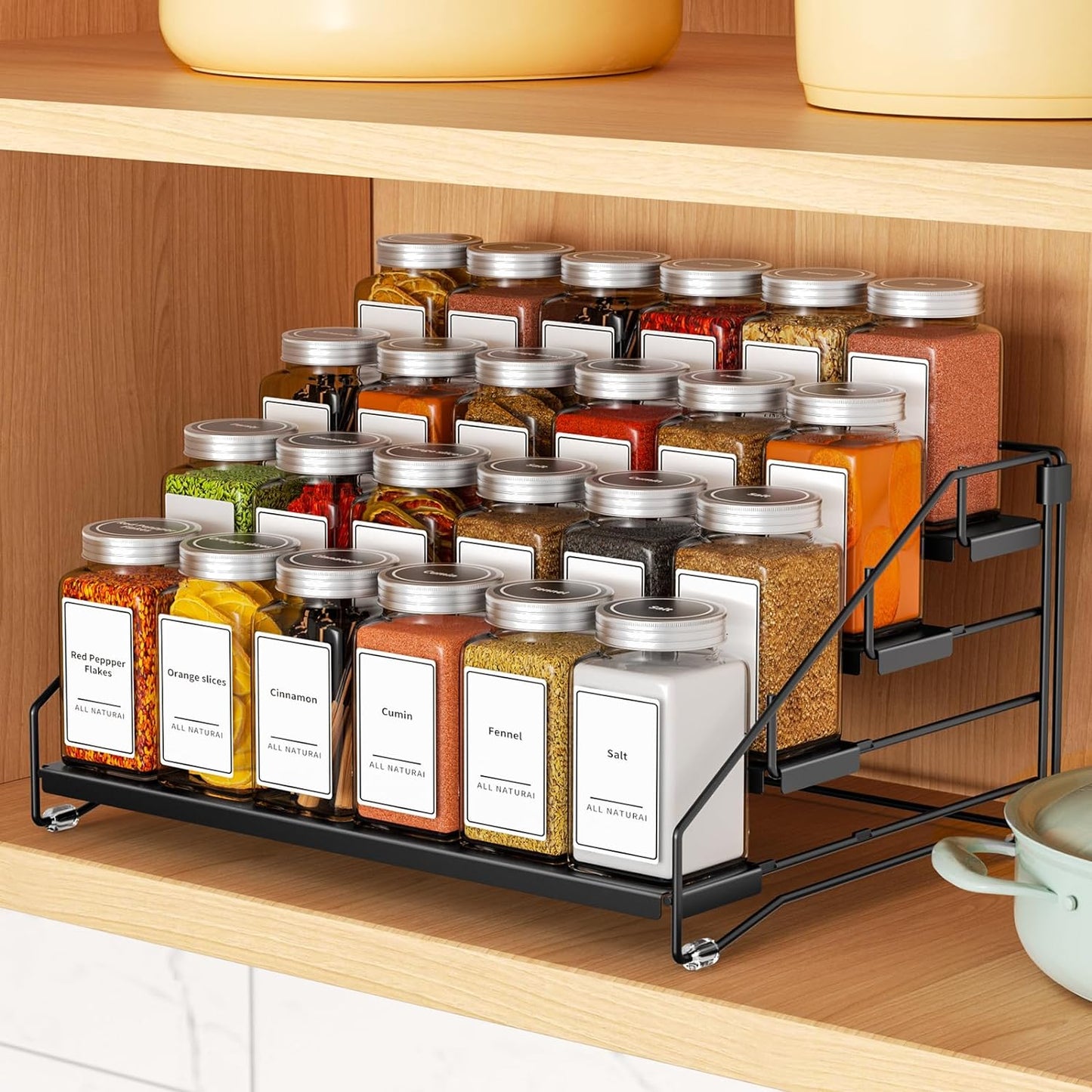 4 Tier Spice Rack for Cabinet, Spice Rack Organizer, Depth Adjustable Spice Holder for Countertop