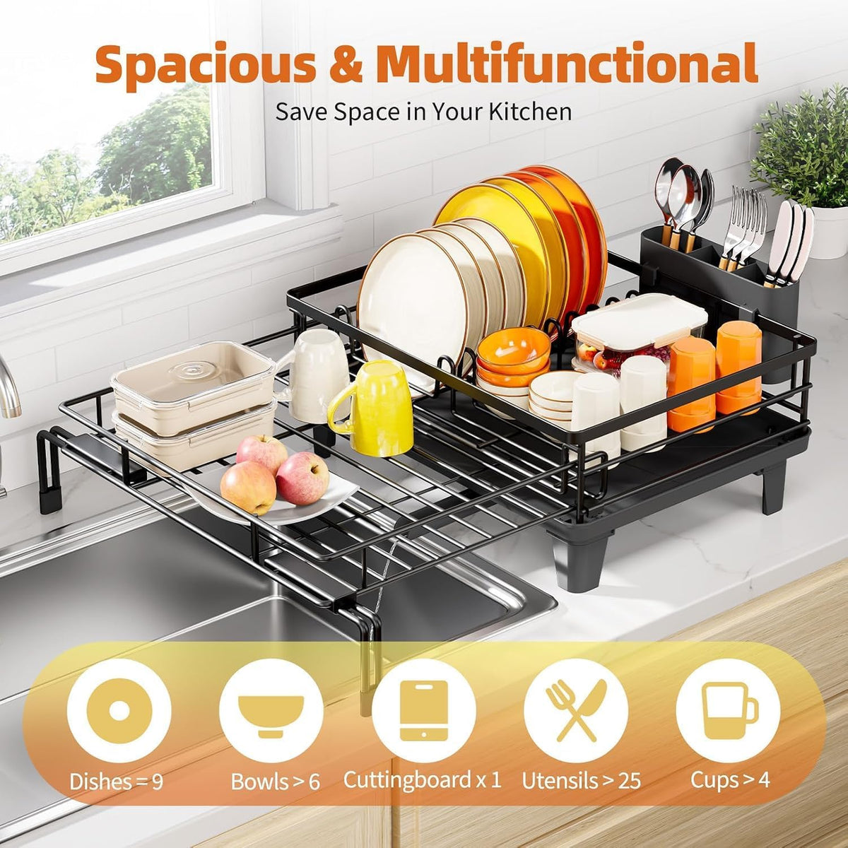 Urackify Expandable Sink Dish Drying Rack for Kitchen Counte