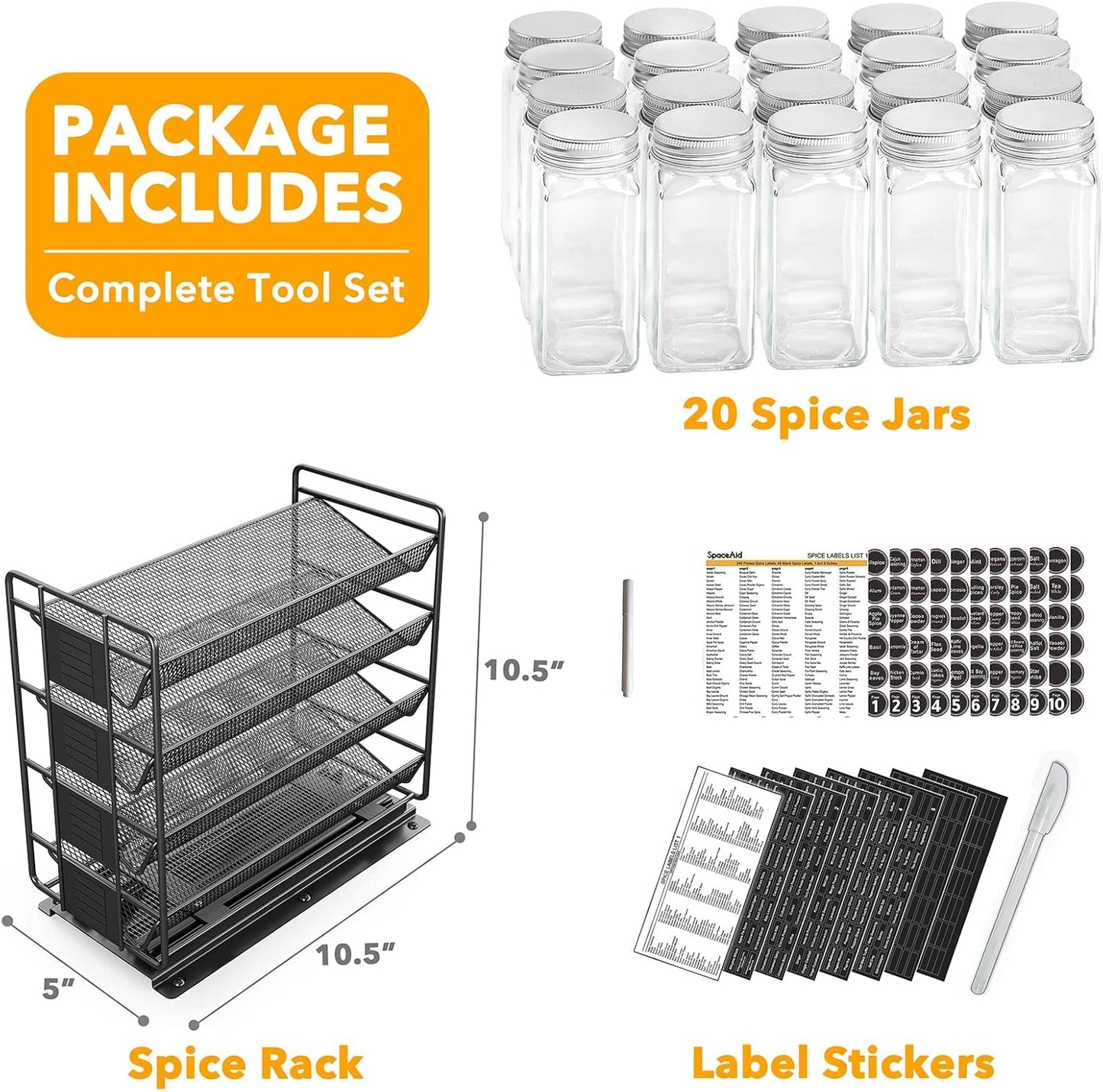 Pull Out Spice Rack Organizer with 20 Jars
