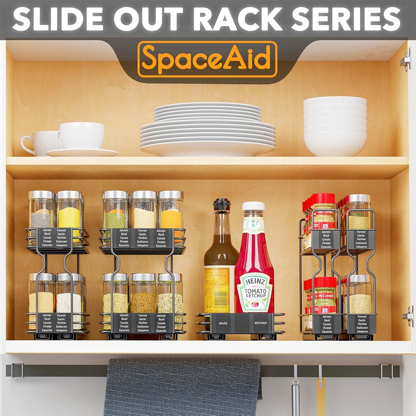 Pull Out Spice Rack Organizer for Cabinet, Heavy Duty Slide Out Seasoning Kitchen Organizer