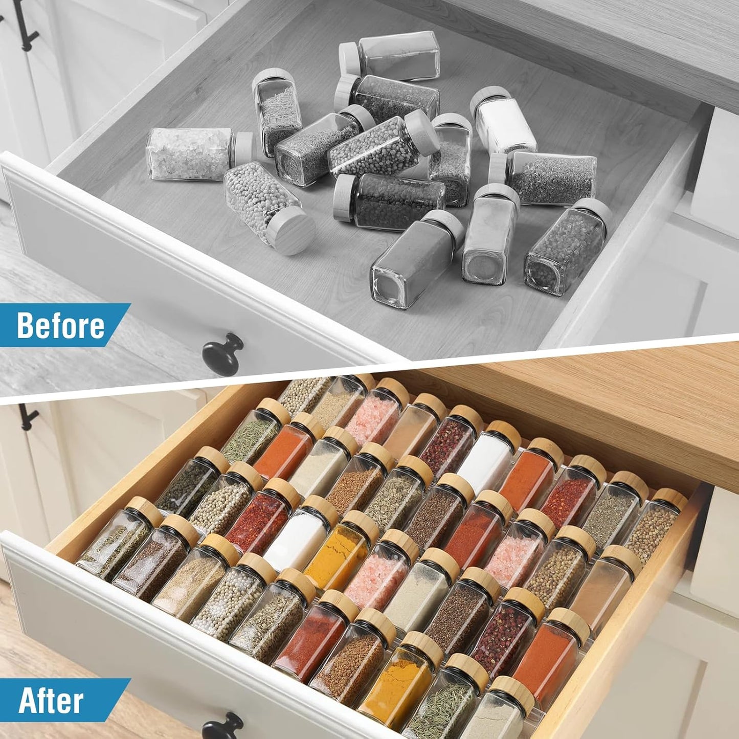 Spice Drawer Organizer 4 Tier, Acrylic Seasoning Organizer Rack, Clear Spice Rack Tray