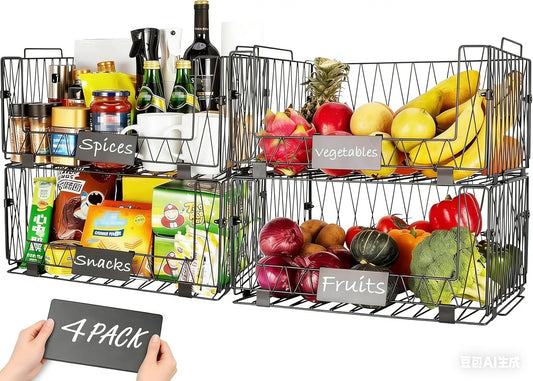 4 PACKS XXL Kitchen Organization and Storage Pantry Baskets