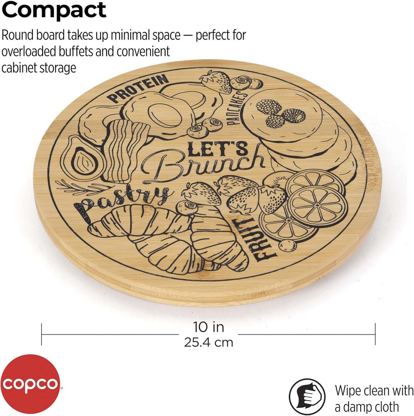 Bamboo Lazy Susan Kitchen Turntable for Entertaining, Let's Brunch DIY Design, 10-Inch, Bamboo