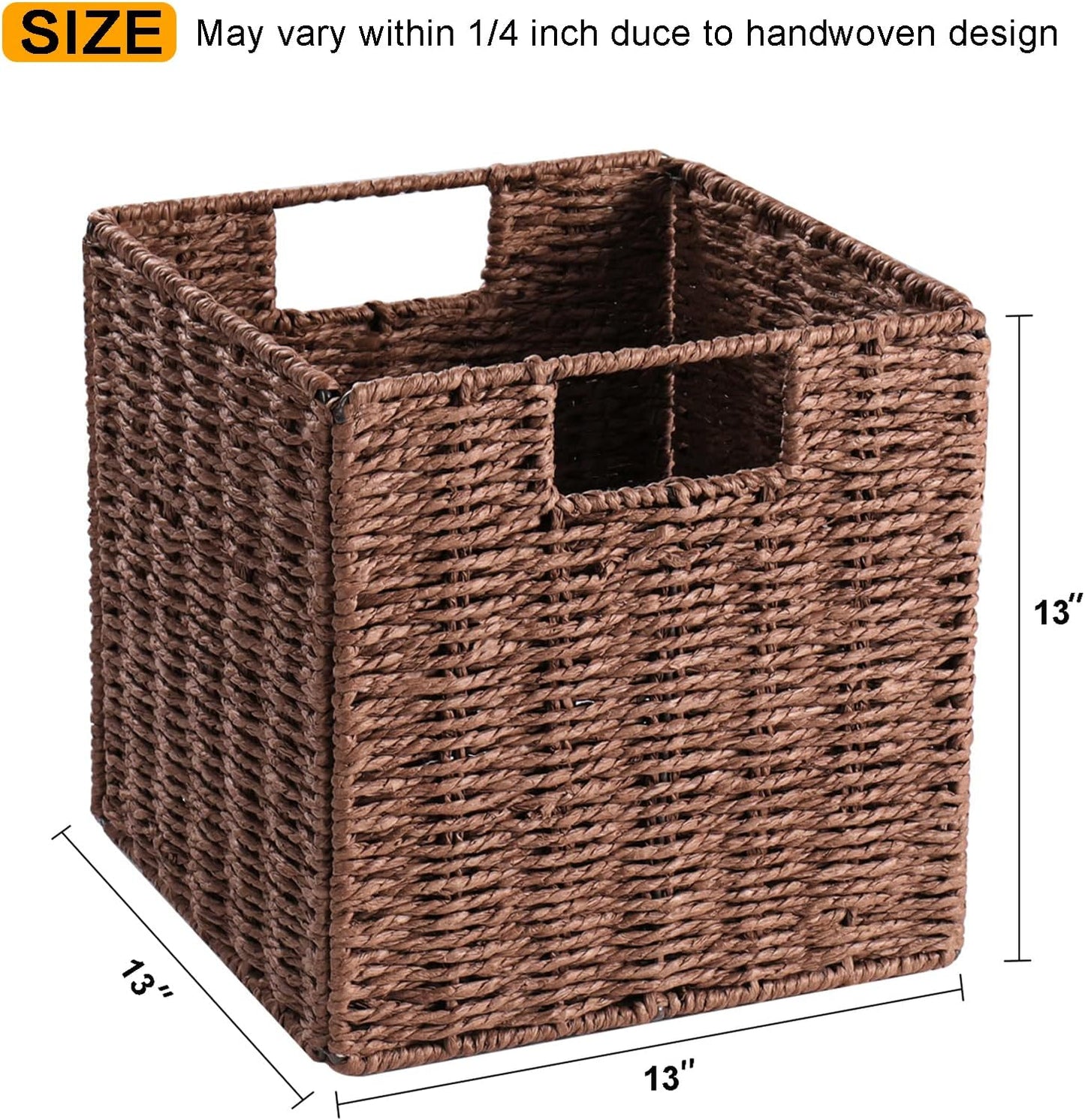 Wicker Storage Basket, Set of 2 Hand-Woven Storage Baskets for Shelves with Handles