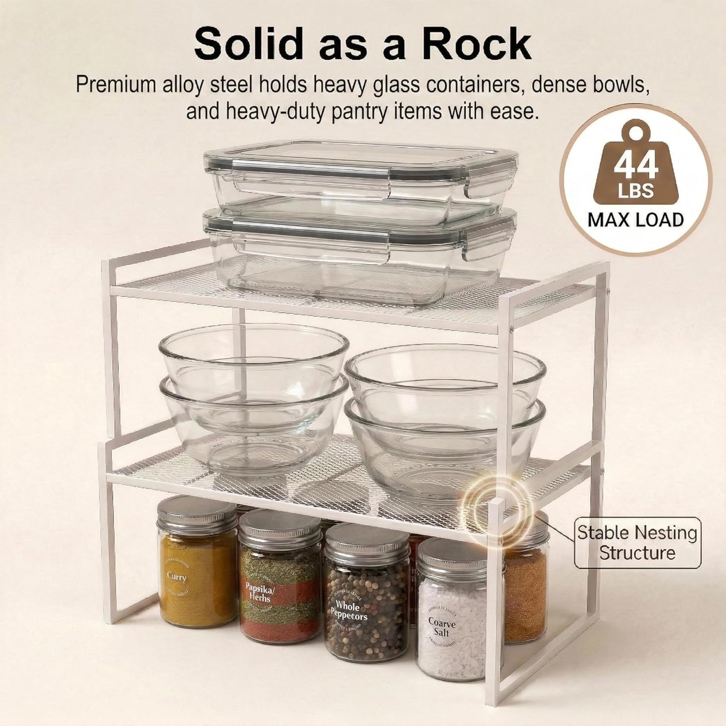 Set of 2 Cabinet Organizers 12.8''W 44 LBS Load Capacity Heavy Duty Kitchen Pantry Shelves Counter Countertop Storage Racks
