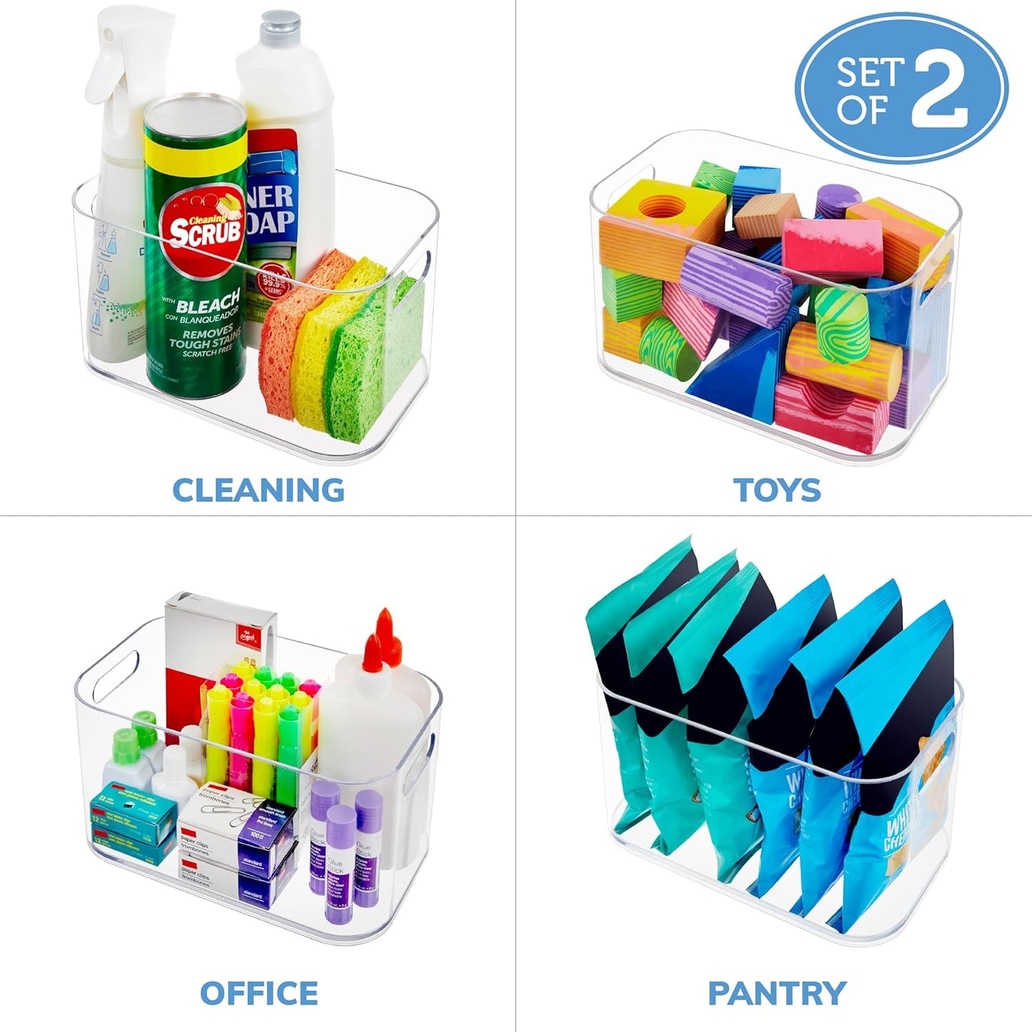 Bliss 10" x 6" Open Clear Pantry Organizer Bin, Set of 2