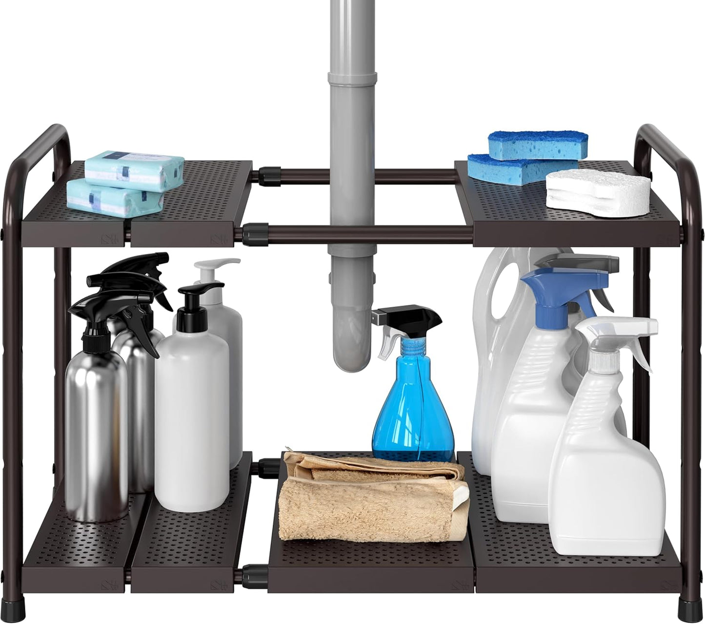 Under Sink 2-Tier Heavy Duty Expandable Rack Organizer