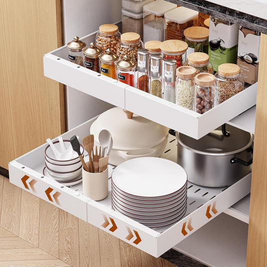 2 Pack Pull Out Cabinet Organizer, 21" Deep Slide Out Drawers for Kitchen Cabinets