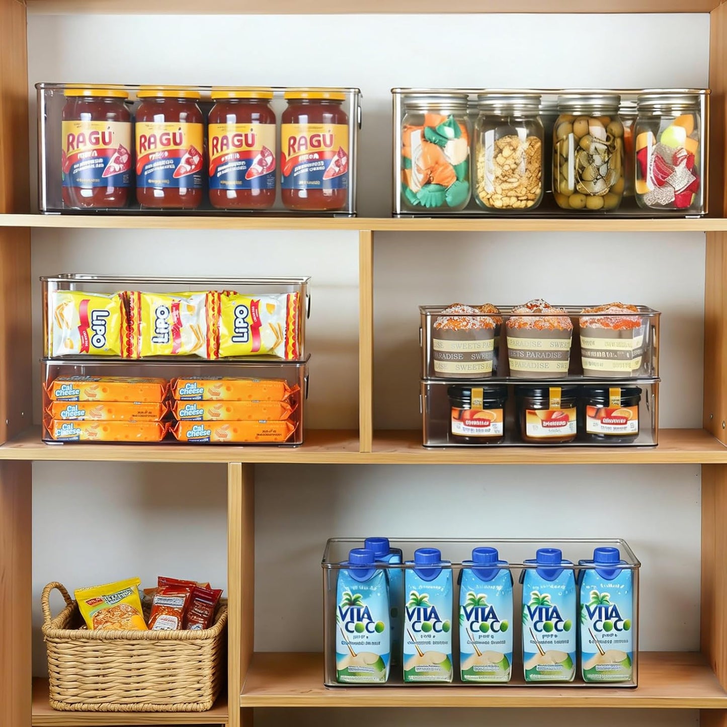 8 Pack Pantry Organizer and Storage, 2 Extra Large Stackable Freezer Organizer Bin