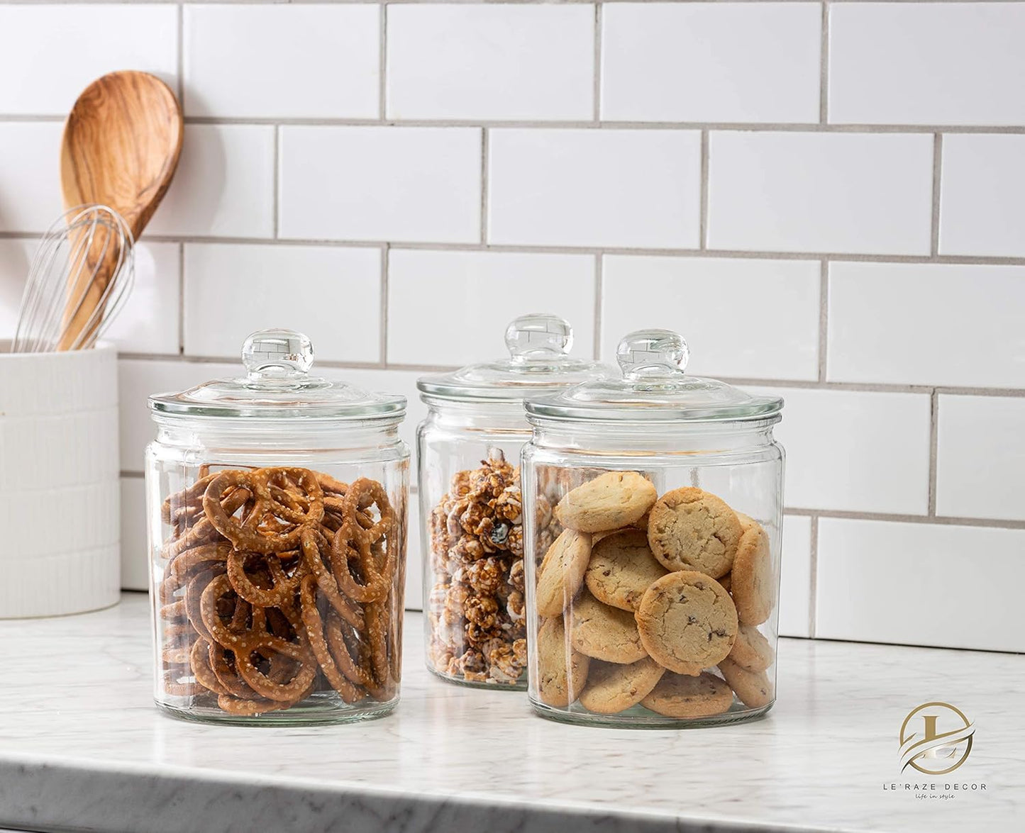 Le’raze 3pc Canister Sets for Kitchen Counter + Labels & Marker