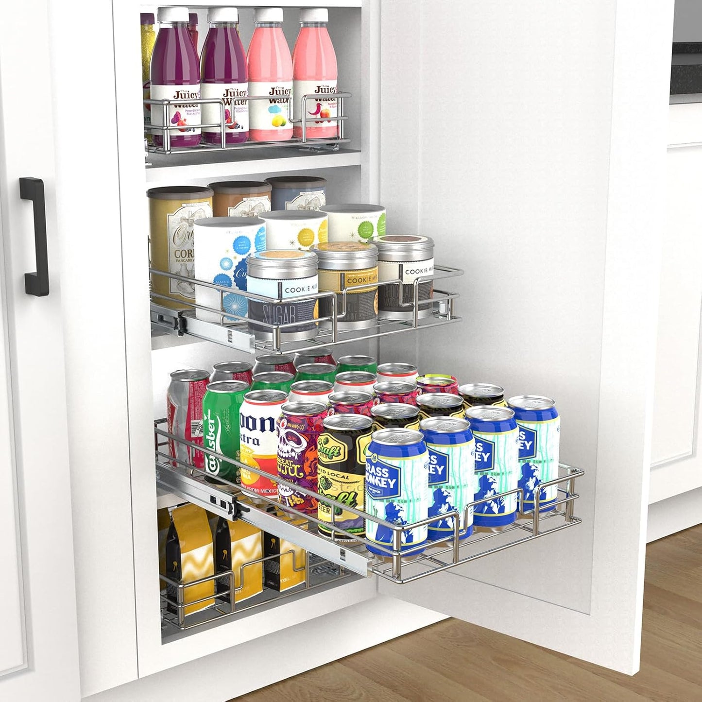 Pull Out Cabinet Organizer,Slide Out Kitchen Cabinet Storage Shelf and Drawer Organizer NEED 18" W and 22" D Cabinet, Chrome Finish (17 * 21 in)