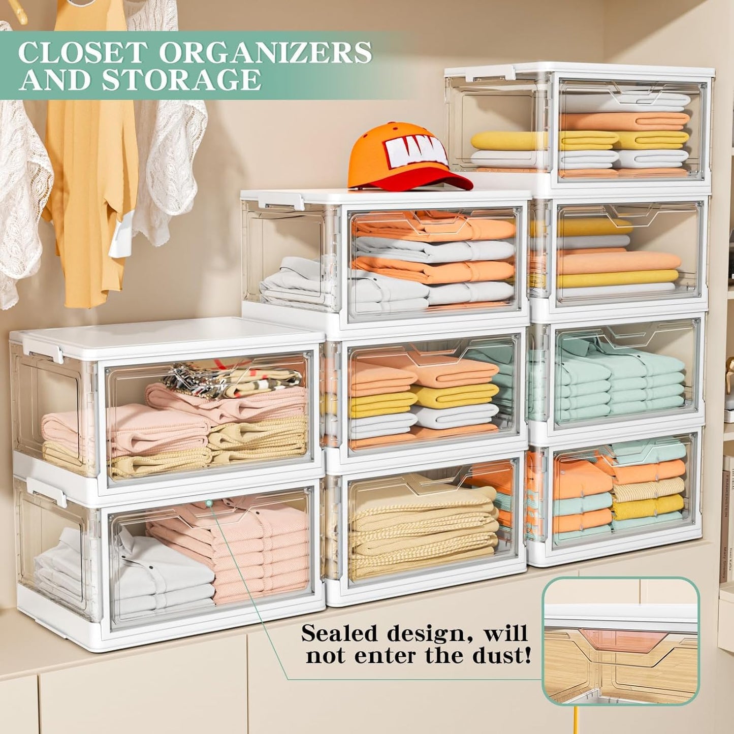 Clear Storage Bins with Lids - 4 Tier Plastic Bins with Wheels, Stackable Storage Bin