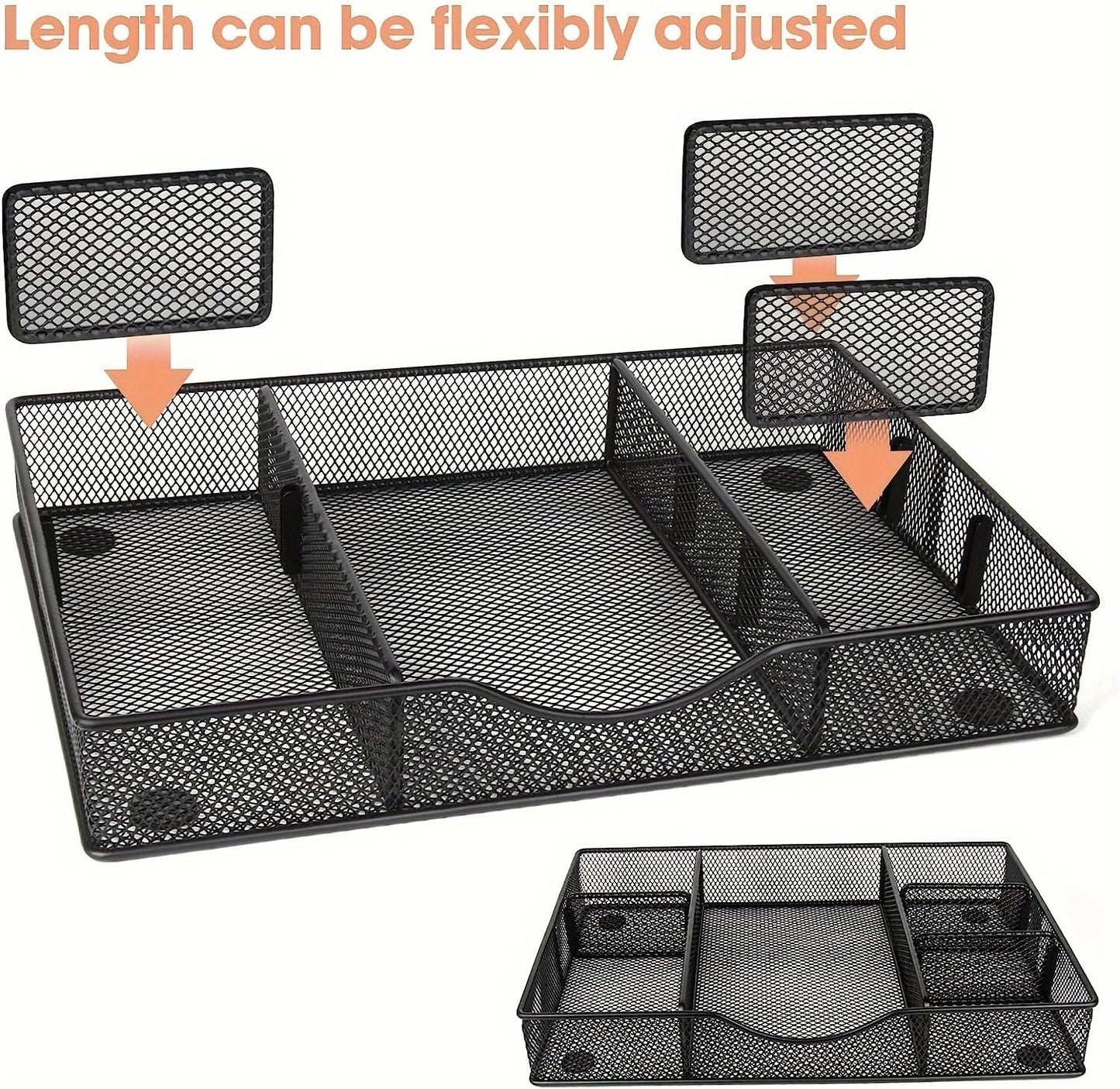 Desk Drawer Organizer Tray, Metal Mesh Drawer Organizers Office, 6 Adjustable Compartment