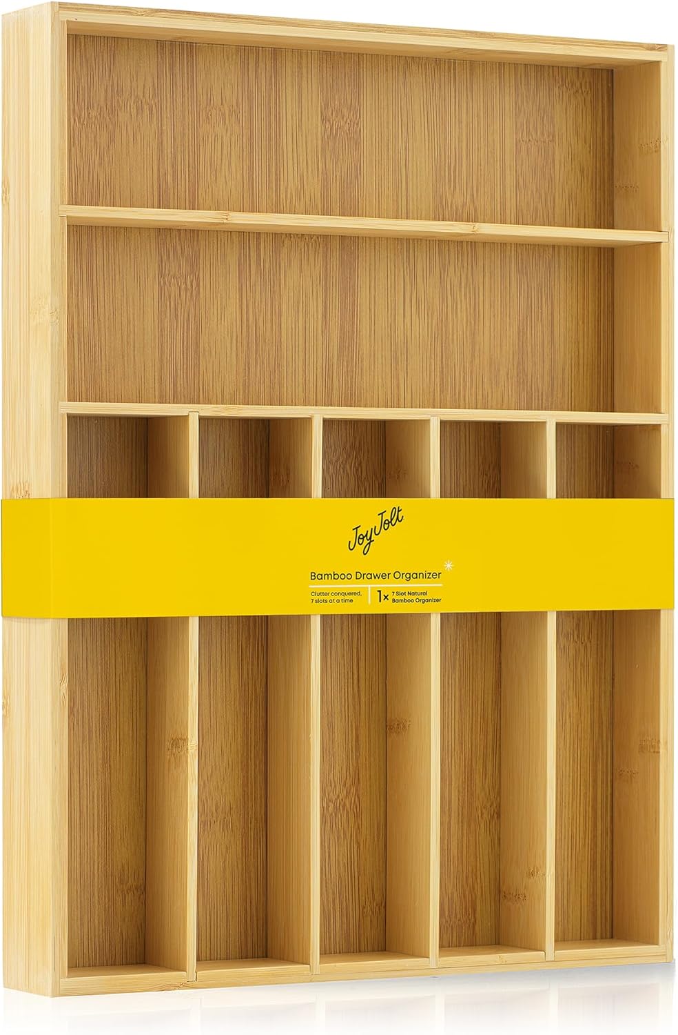 Bamboo Drawer Organizer, 7-Compartment Silverware Organizer, Cutlery and Utensil Organizer