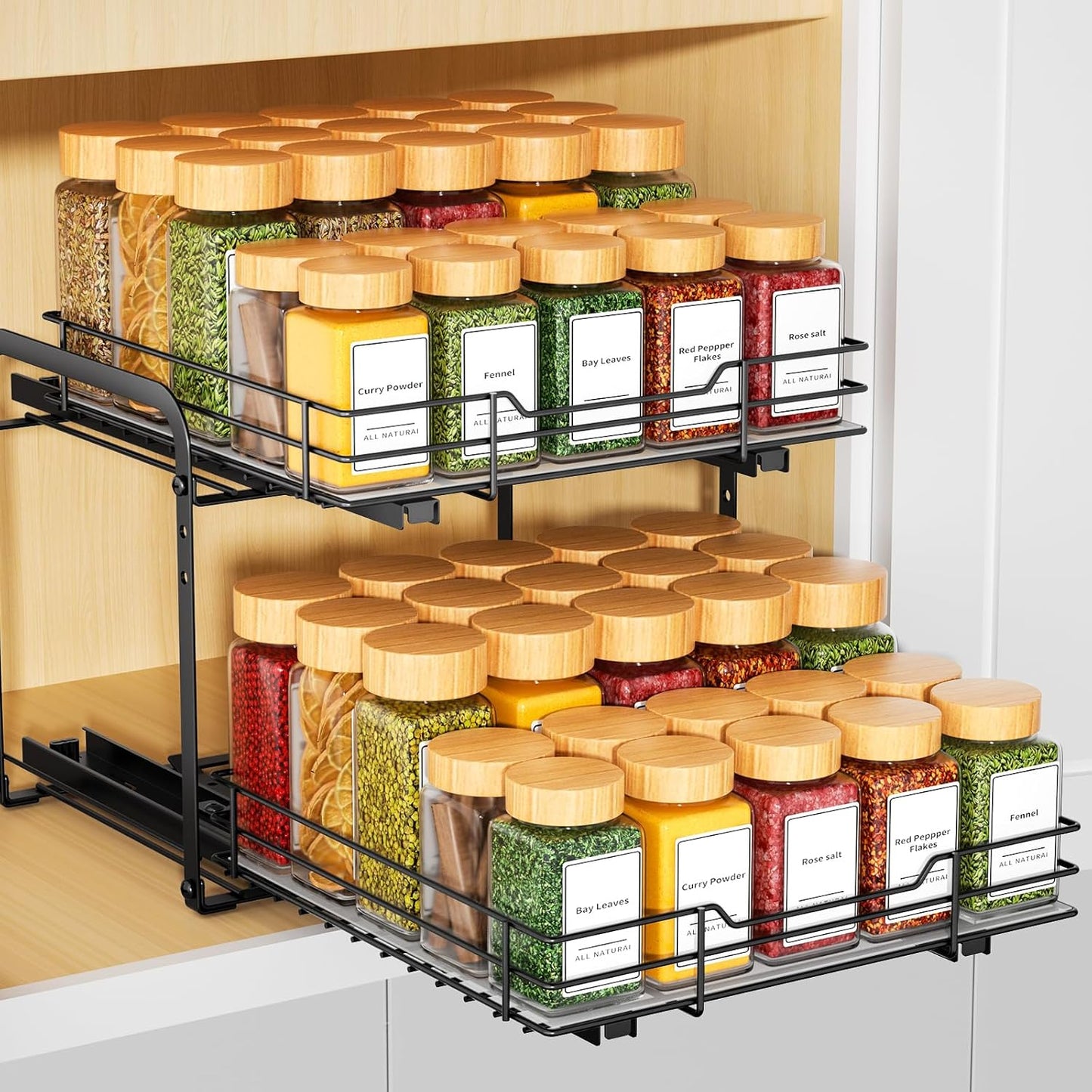 Spice Organization for Cabinet,2 Tier Pull out Spice Rack Organizer for Inside Cabinets & Pantry