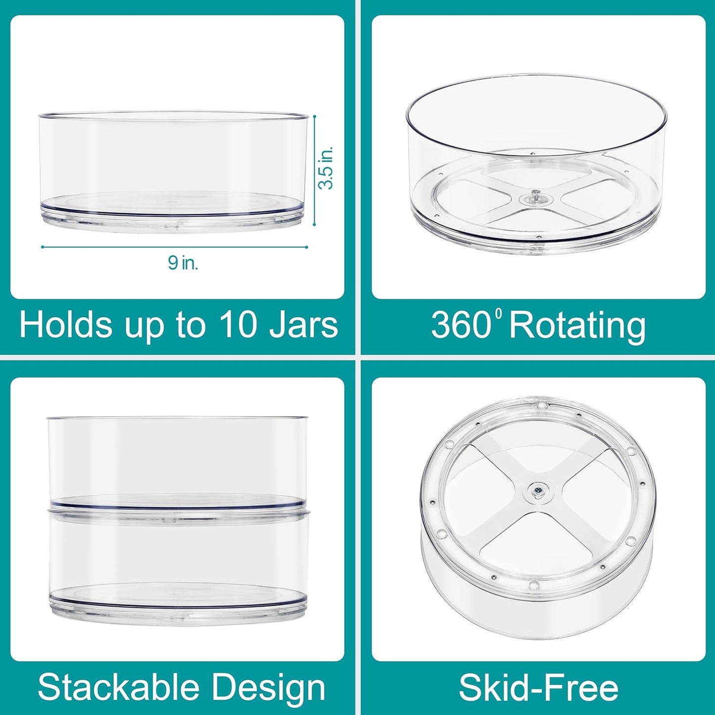 9 Inch Clear Lazy Susan Organizer, Turntable Organizer for Spice Organization for Cabinet