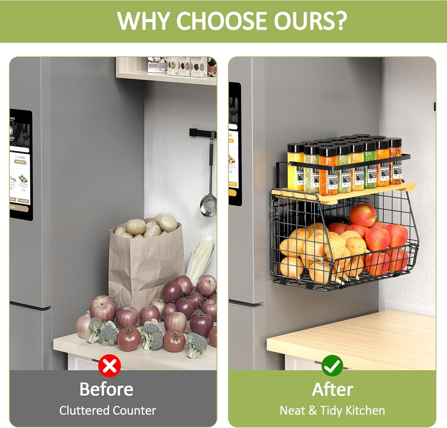 Magnetic Shelf for Fridge with Lid: 2 Pack Fruit Potato and Onion Storage Bin