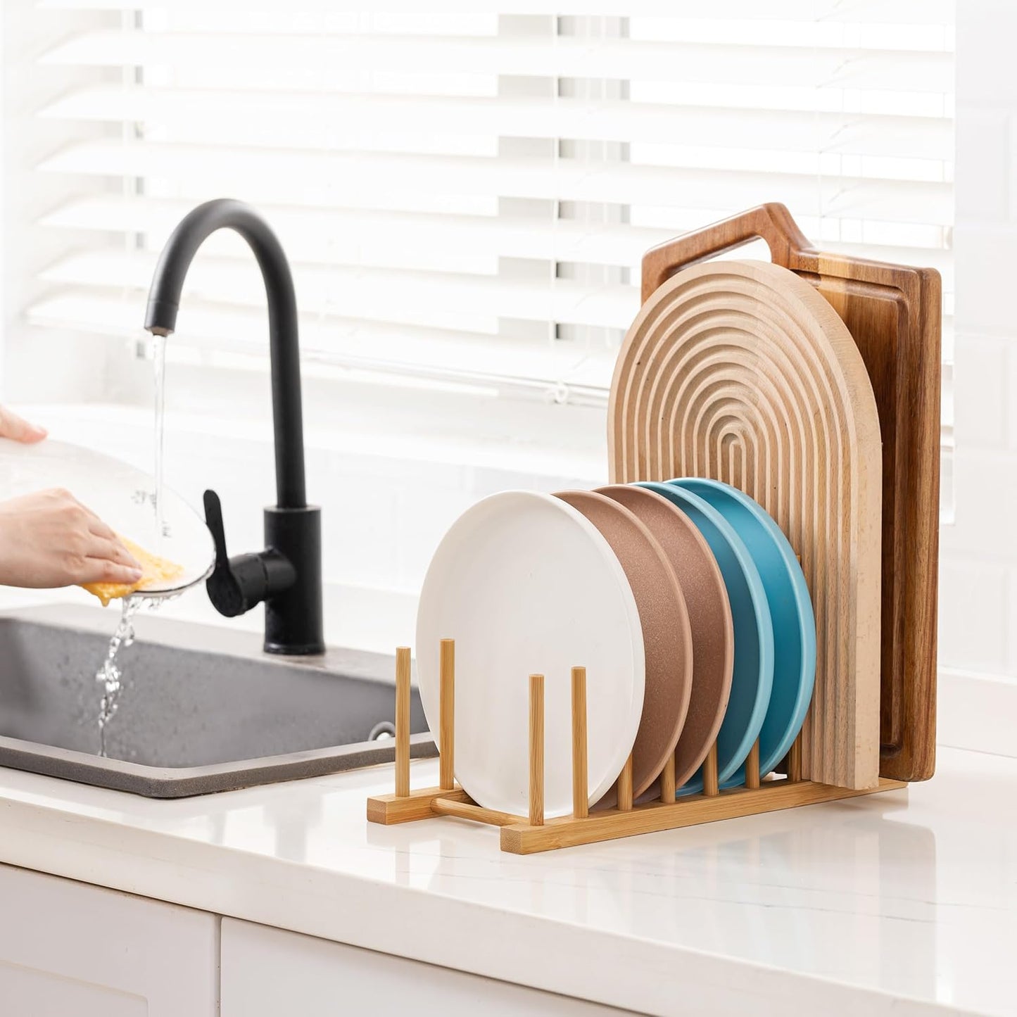 Heighten and Widen Bamboo Dish Drying Rack Plate Bowl Cup Book Pot Lid Cutting Board Stand Drainer Storage Holder Organizer for Kitchen Cabinet