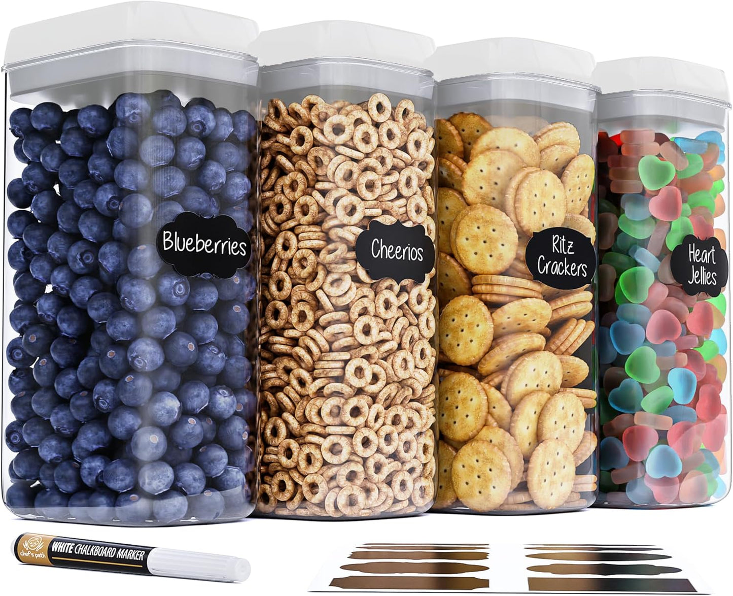 Large Airtight Food Storage Containers with White Lids, Set of 4, 3.2L, 109Oz