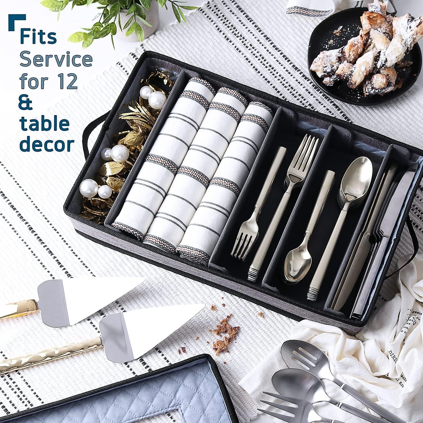 Flatware & Utensil Storage, Durable Silverware Storage Box with Padded Dividers