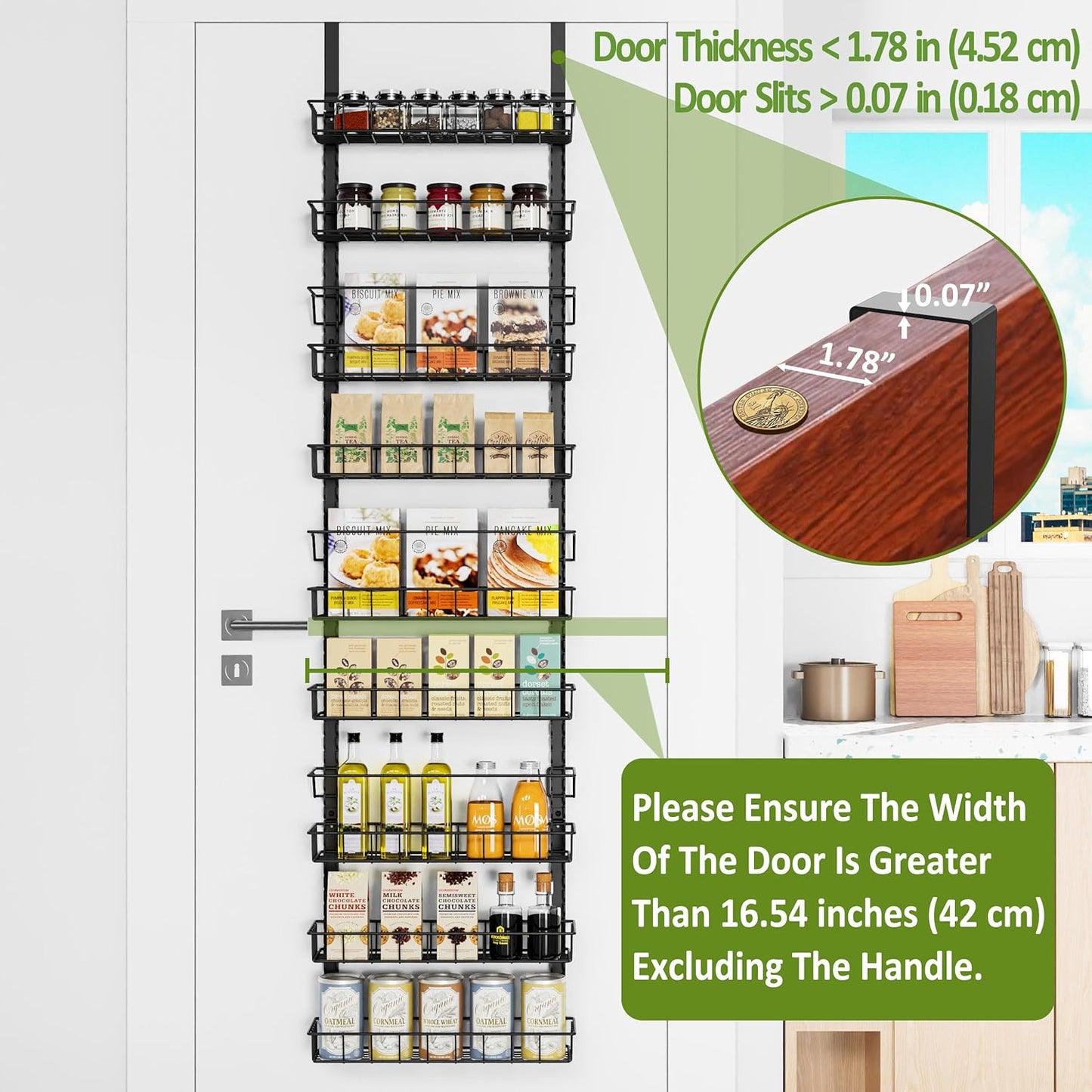 Over the Door Pantry Organizer Rack with 9 Adjustable Baskets