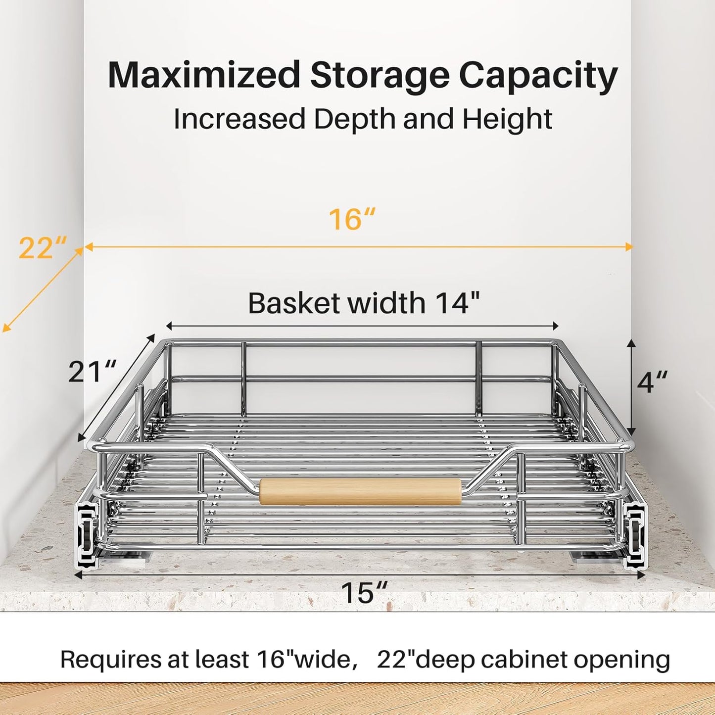 Pull out Cabinet Organizer, 15"W X 21"D, Heavy Duty Smooth Sliding Under Cabinet Shelves for Pots and Pans, Full-Extension Roll out Drawers, Slide out Organization for Home Kitchen Pantry