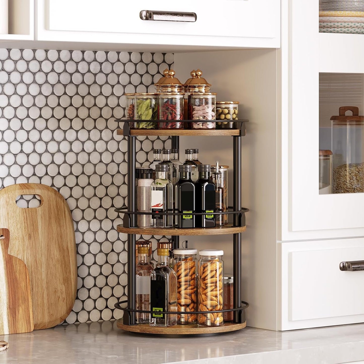 3-Tier Lazy Susan Organizer, Rotating Spice Rack, Spinning Organizer