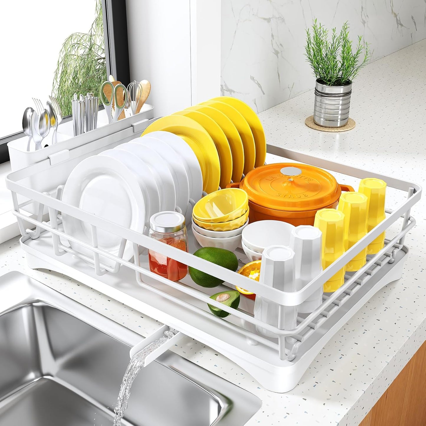 Dish Drying Rack for Kitchen Counter - Large Dish Rack with Drainboard