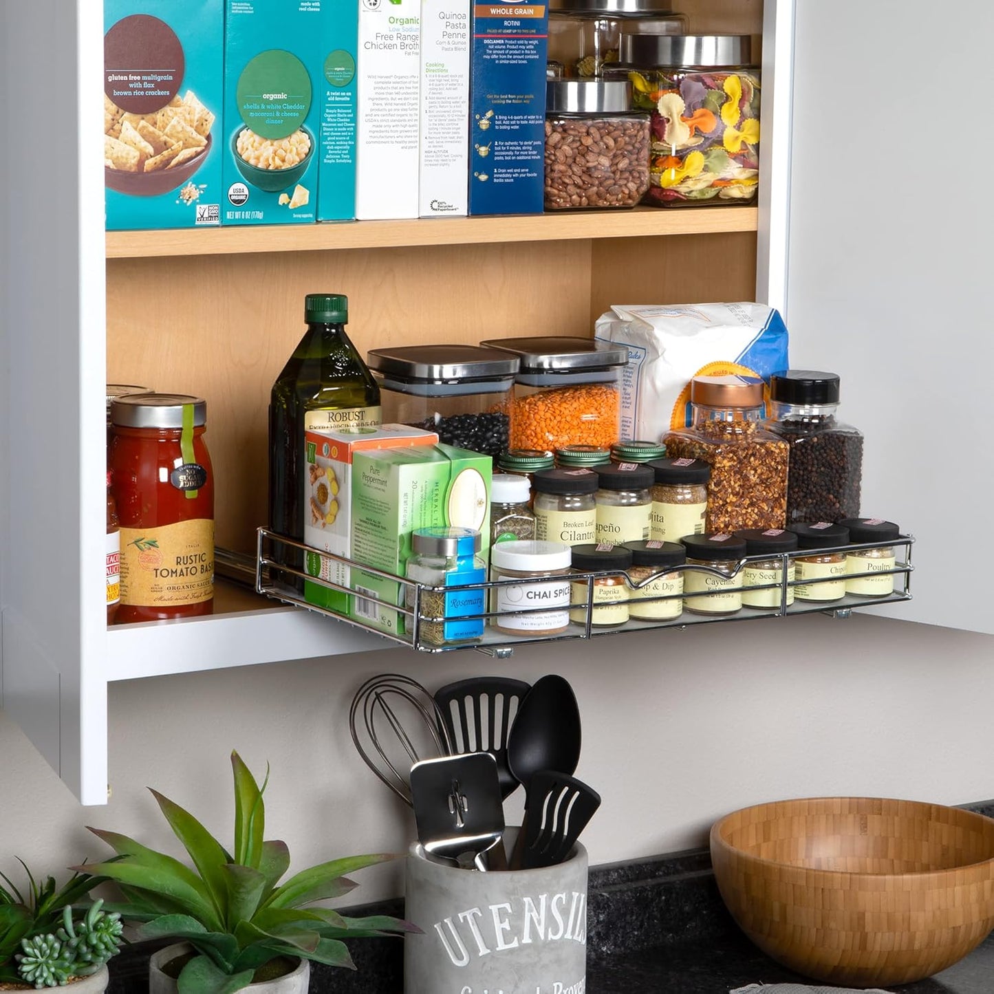 Pull-Out Cabinet Spice Rack Organizer - Slim Slide-Out Storage for Spices, Bottles & Jars
