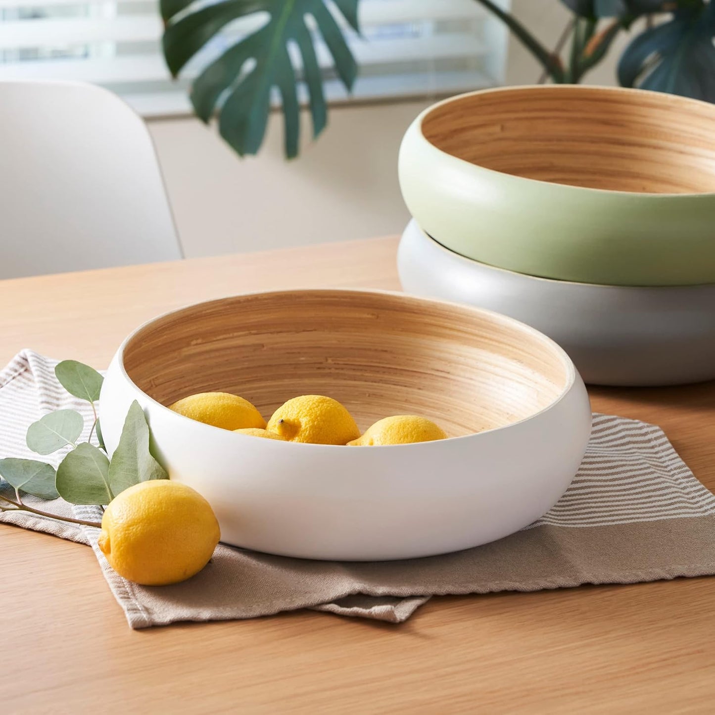 Fruit Bowl for Kitchen Counter – Handmade Spun Bamboo, Large 11.75" Fruit Basket