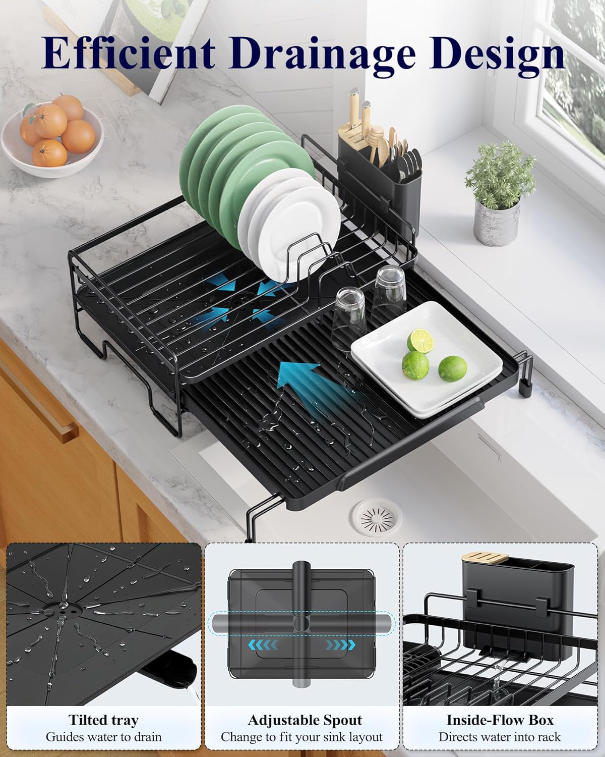 Extendable Dish Drying Rack - Adjustable Length 12.8"–21.0"