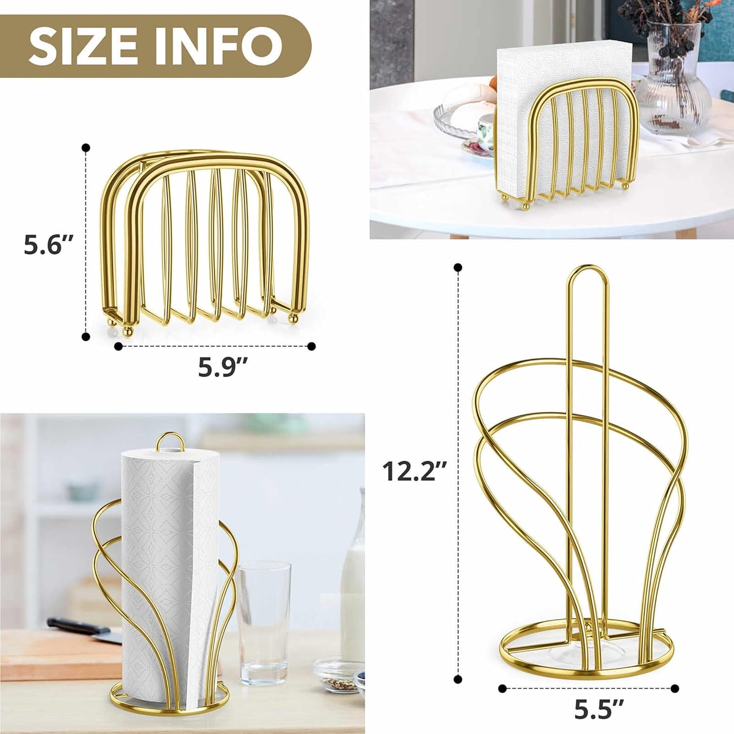Paper Towel Holder Countertop, Stainless Steel Paper Towel Roll Holder and Paper Napkinholder Set