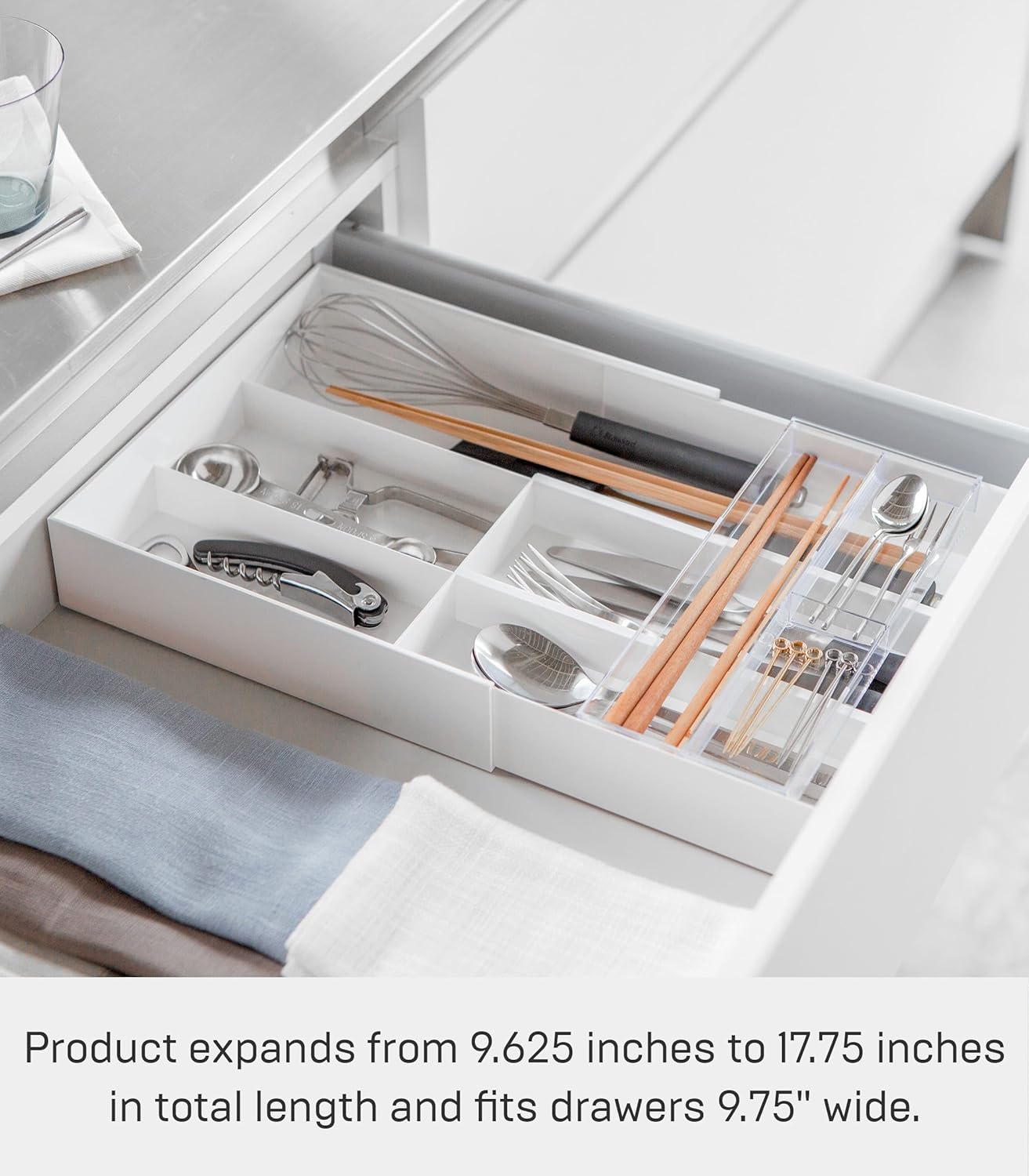Home Tower Expandable Cutlery Drawer Organizer - Kitchen Silverware Utensil Storage Tray