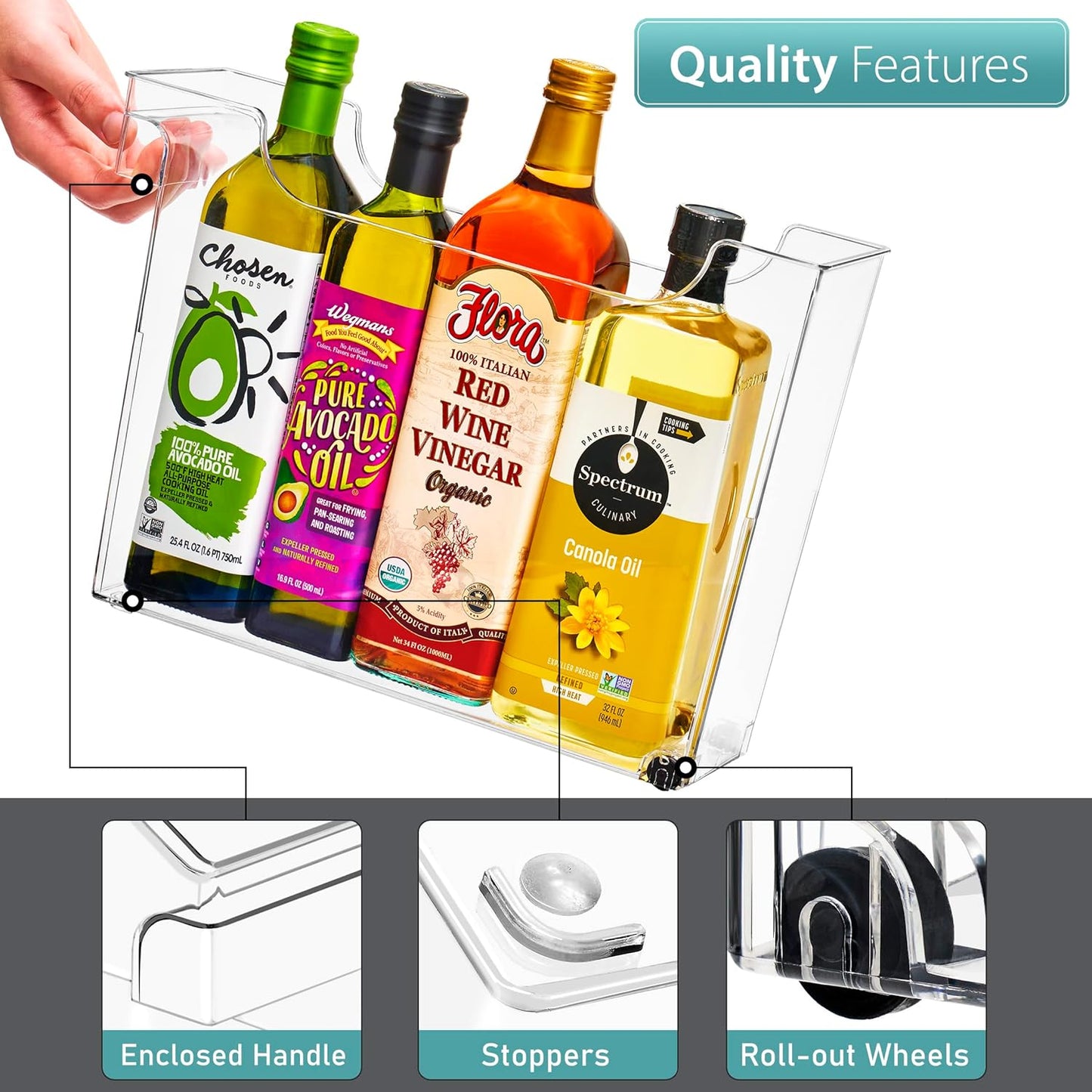 Roll Out Bottle Organization Bins - 2 Sizes Pantry Under Sink Organizer with Wheels & Handles